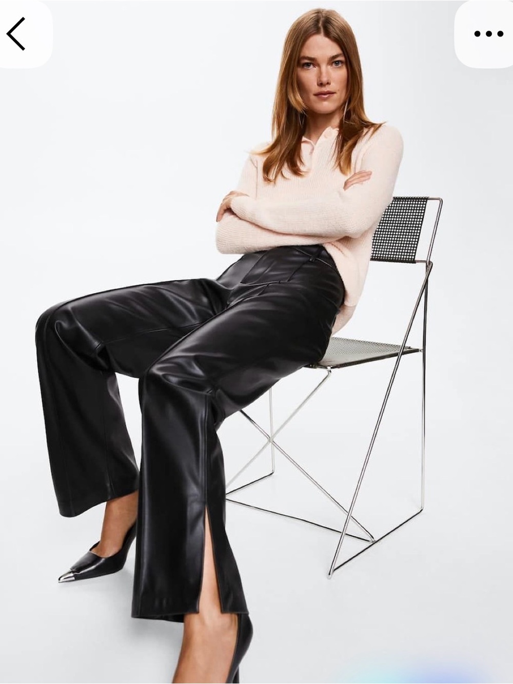 Mango Black Faux Leather Wide-Leg Pants with Front Slits